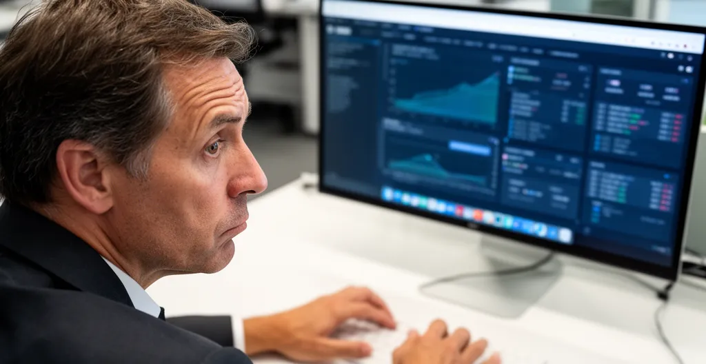 Professionnel concentré devant un tableau de bord analytics complexe